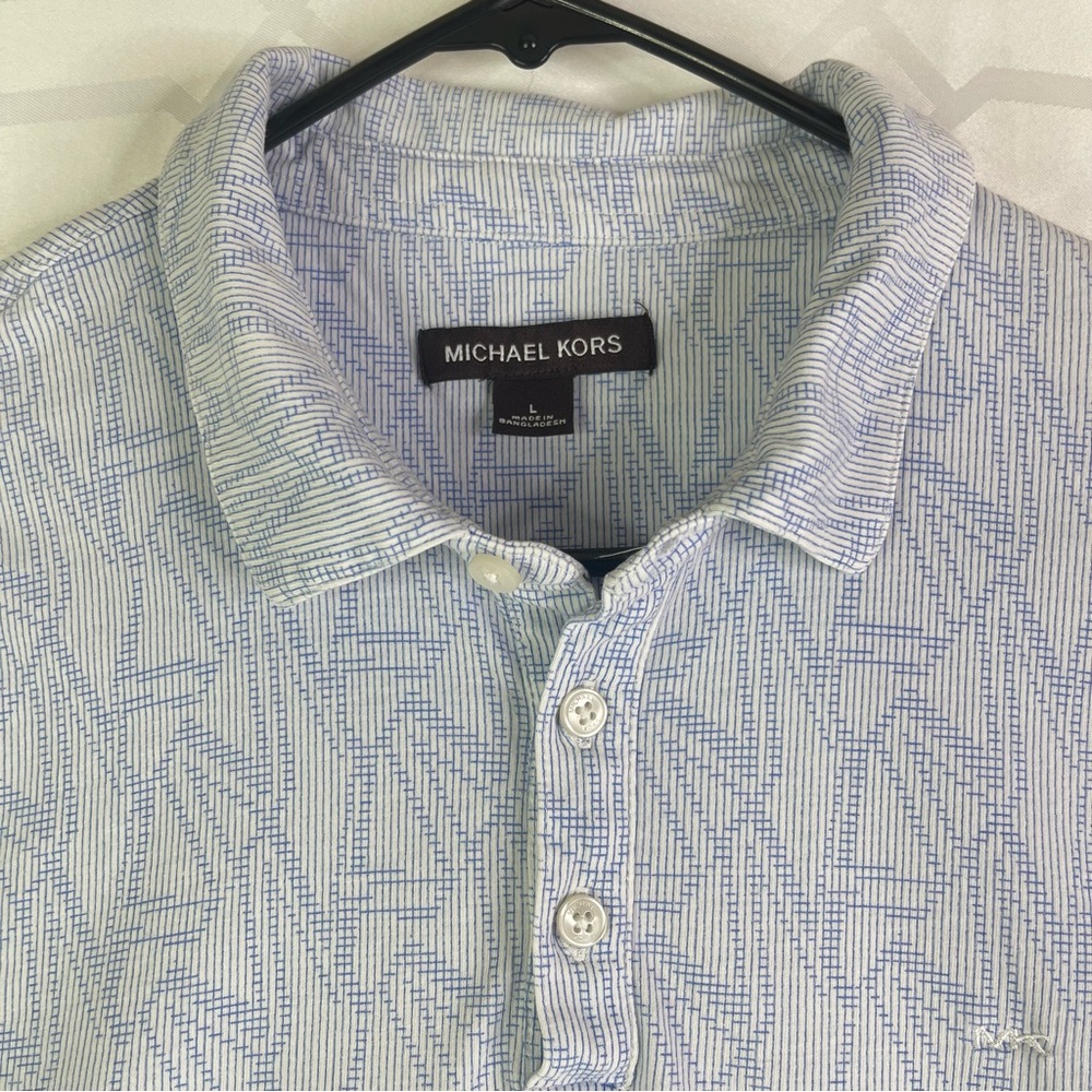Michael Kors Casual Geometric Pattern 100% Cotton Button Down Shirt Size L